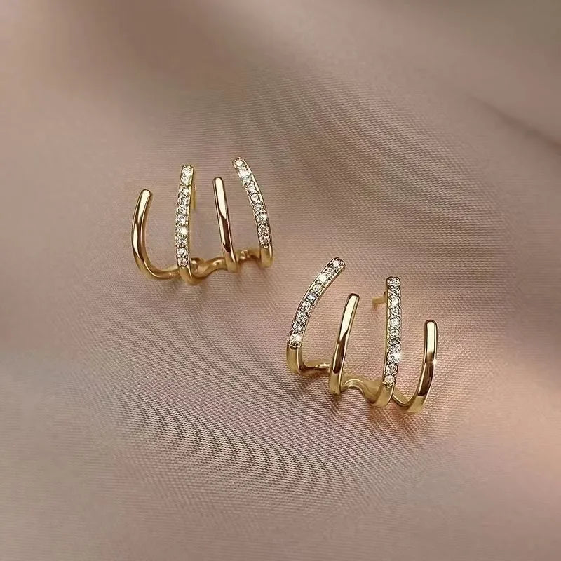 2024 New Shiny Four Claws Stud Earrings for Women Korean Rhinestone Zircon Earring Girls Birthday Party Wedding Fashion Jewelry
