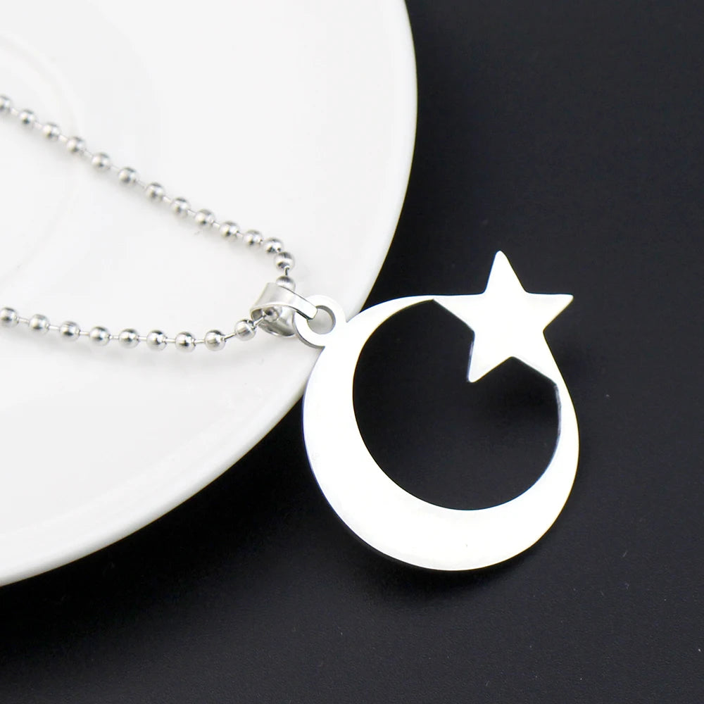Crescent Moon Star Necklace For Men Women Spiritual Islamic Muslim Amulet Pendant Turkish Religious Jewelry ﻿