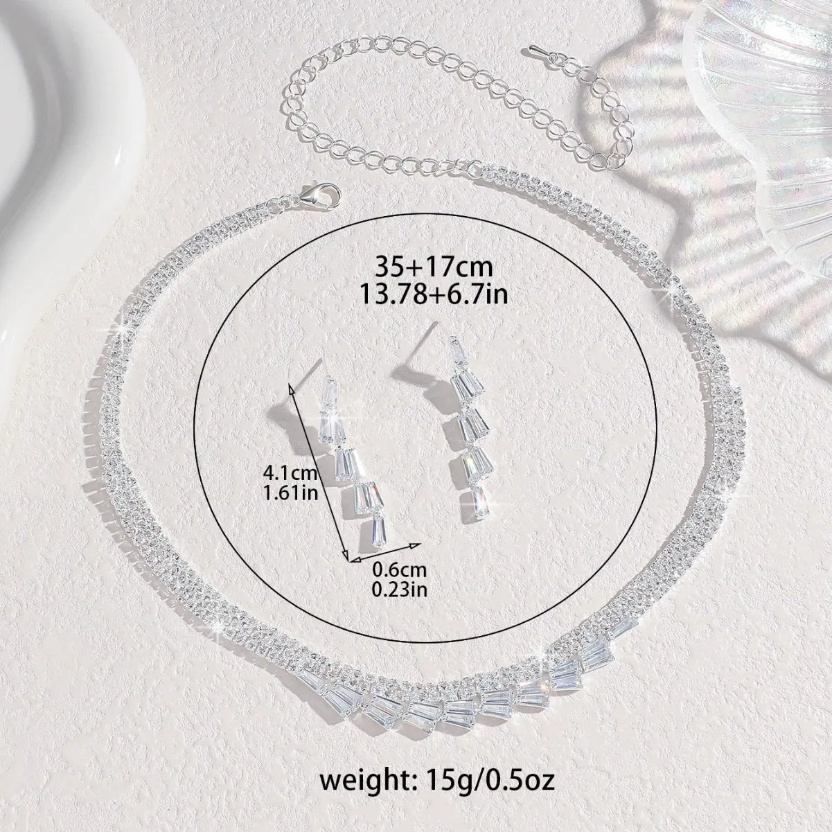 Ladies' Fashionable Silver-Plated And Diamond-Encrusted Metal Necklace, Earrings Set, Bride'S Wedding Attire And Accessories