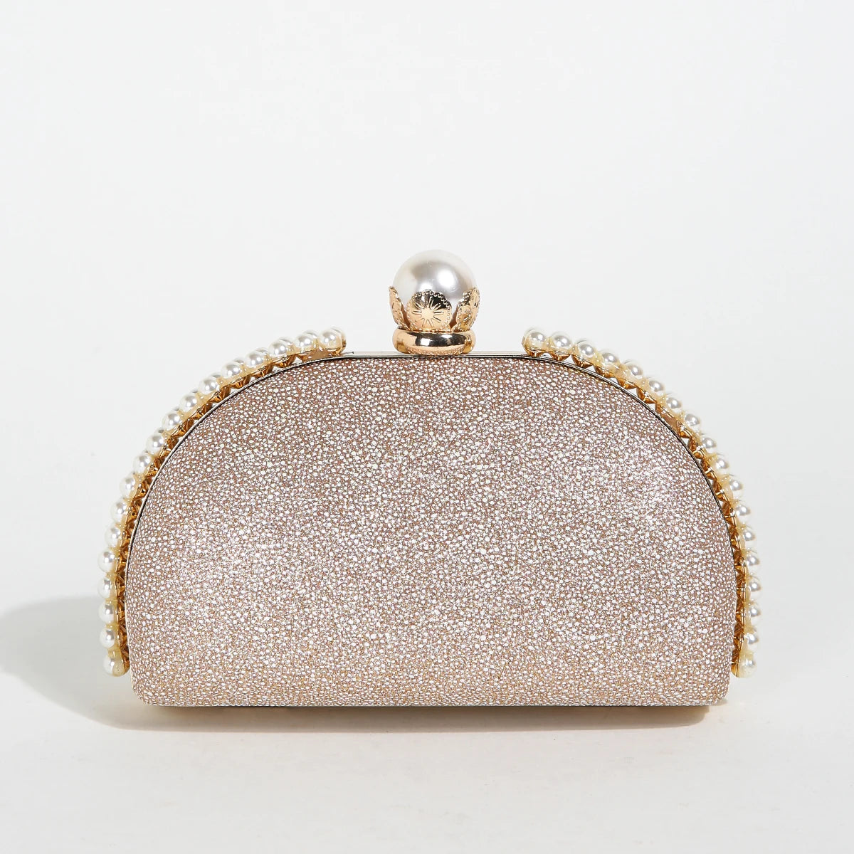 1PC Luxury Faux Pearl Decor Evening Bag,Big Faux Pearl Closure Sparkling Women's Clutch Purse For Wedding Prom Party