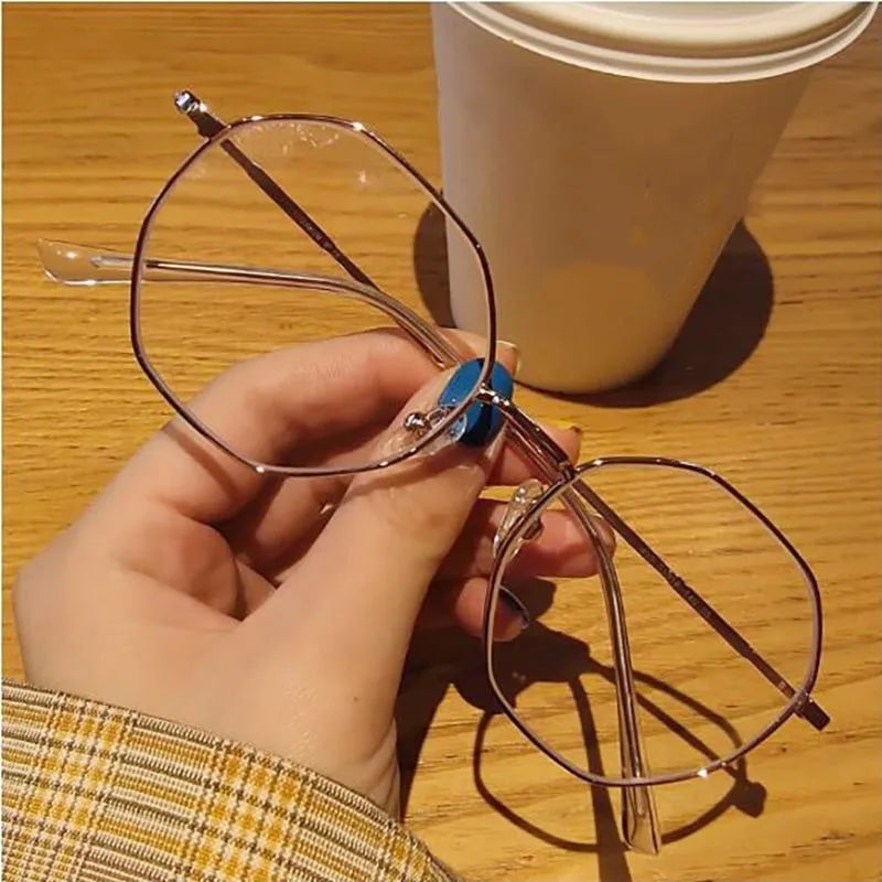 Fashion Ultra-Light Polygon Frame Anti-blue Light Glasses Unisex Reading Eyewear UV400 Shades Flat Mirror Eyeglasses