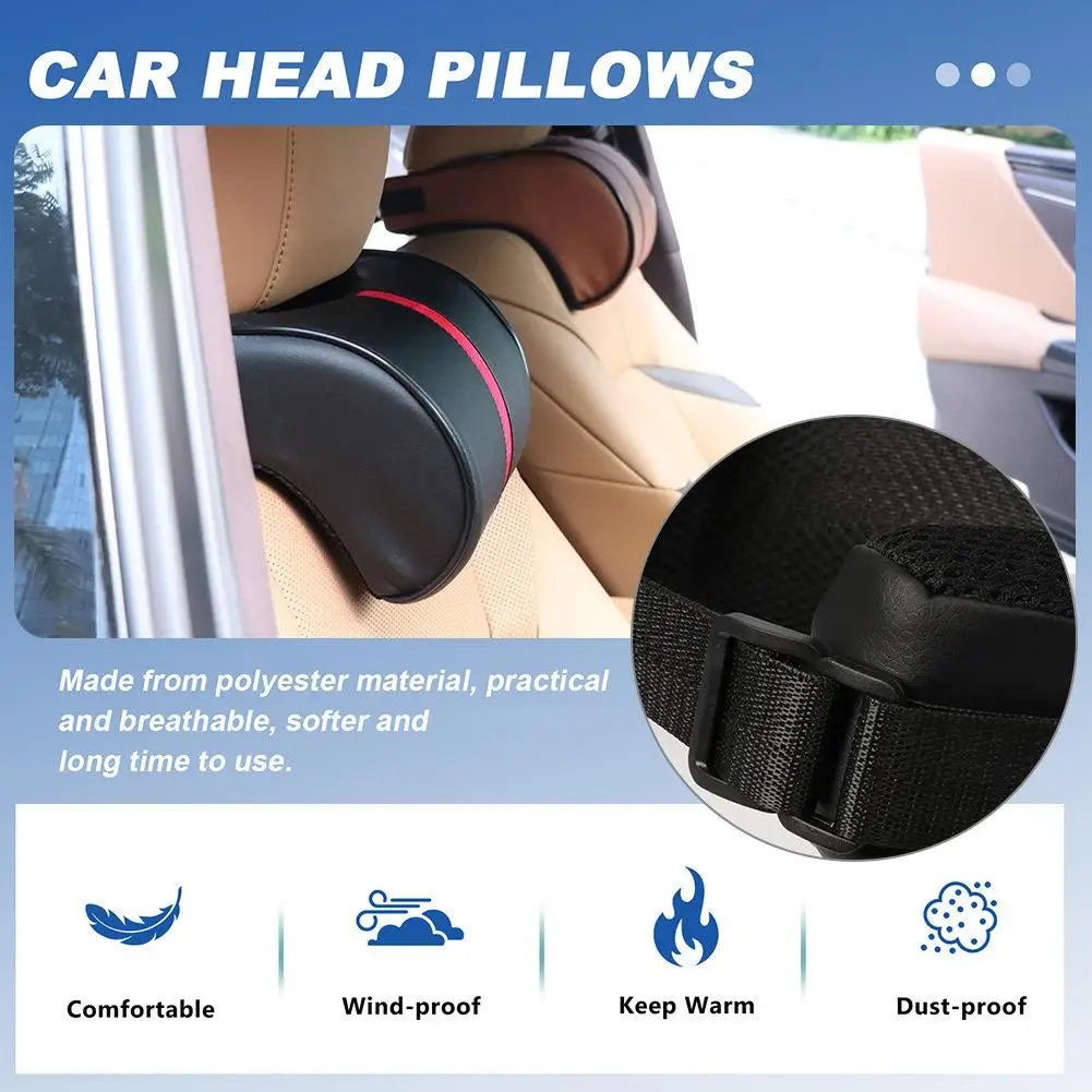 1Pcs Car Neck Pillow PU Leather Car Headrest Pillow Memory Foam Neck Pain Relief Car Seat Pillow Neck Support Auto Accessories