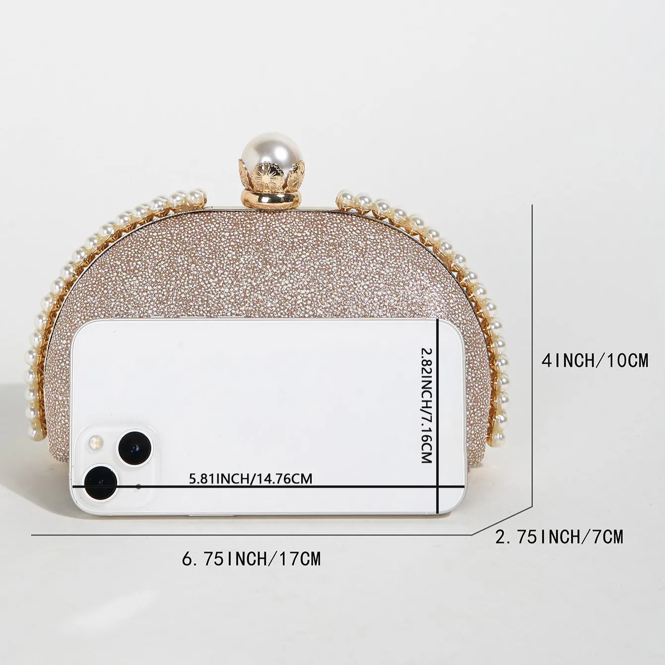 1PC Luxury Faux Pearl Decor Evening Bag,Big Faux Pearl Closure Sparkling Women's Clutch Purse For Wedding Prom Party