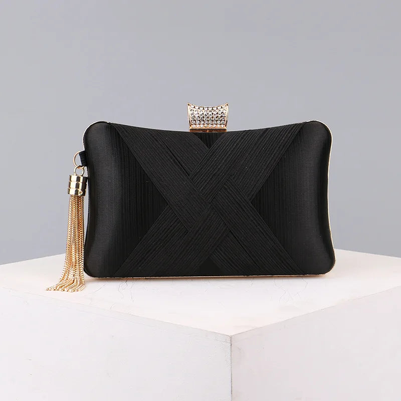 Vintage Fringed Cross Design Women Evening Bags Crystal Handbags Banquet Wedding Bridal Party Clutch Purse Chains Shoulder Bags