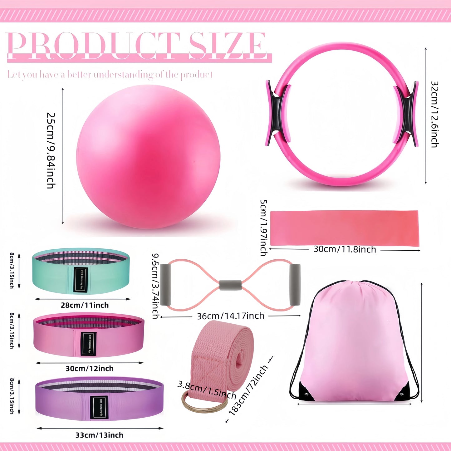 10-Piece Pilates Loops Yoga Kit, Stretch Belt Yoga Ball Rally Belt - Fitness Equipment for Stretching, Shaping and Core Training