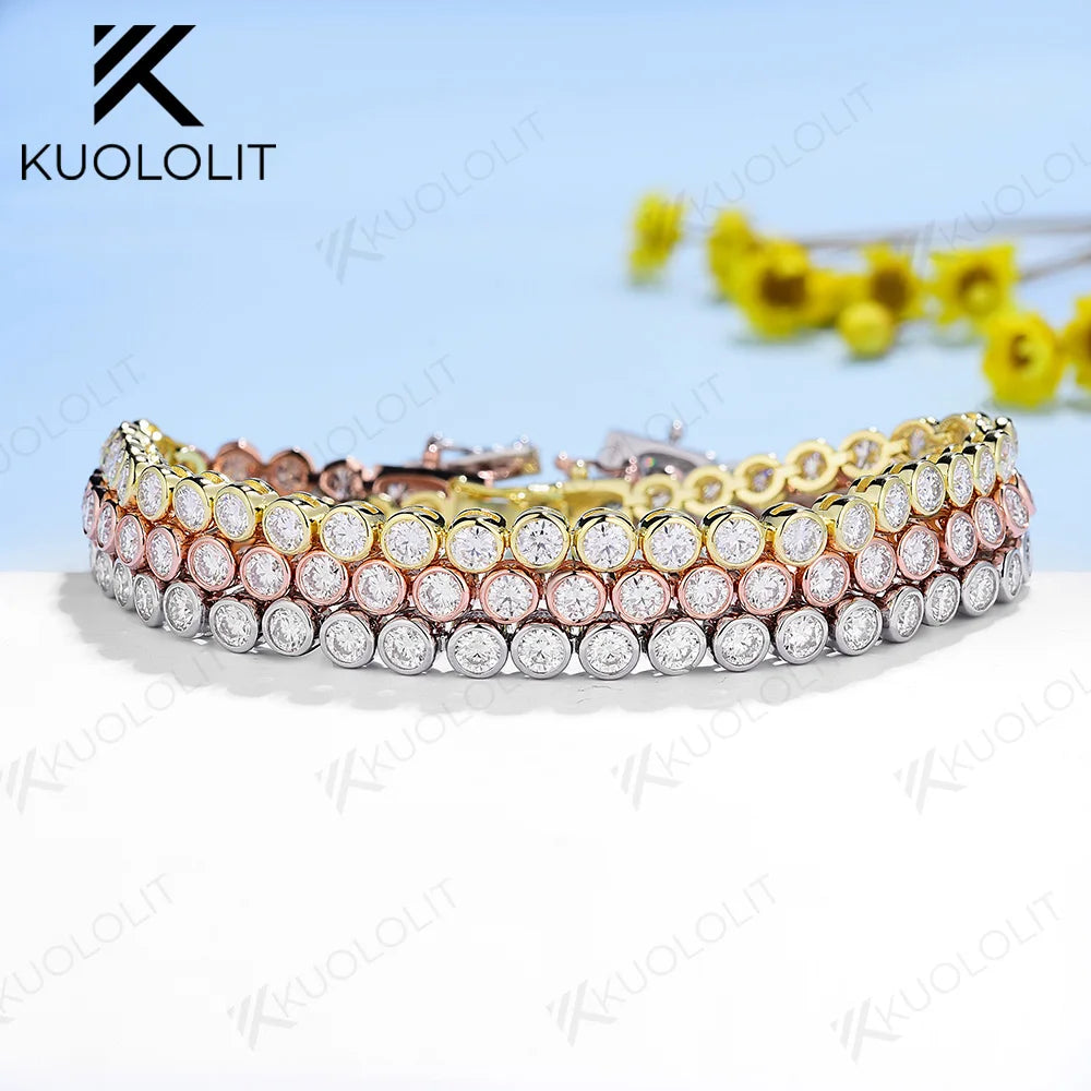 Kuololit 4.3CTW Lab Grown Diamonds Bracelets for Women 18K 14K 10K Solid Gold Tennis Bracelet for Engagement Classic Party Gifts