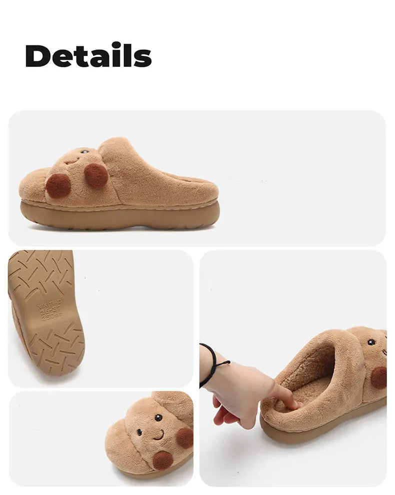 Fun Croissant Bread Cotton Slippers for Men and Women, Winter Couple Home Use, Thick-Soled Non-Slip Home Slippers for Women