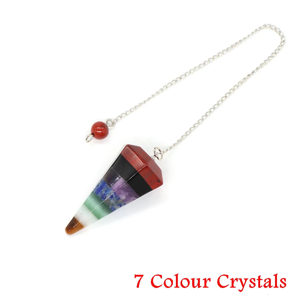 Healing Crystal Pendulum Divination Dowsing 7 Chakra Quartz Pendulums Natural Gemstone Reiki Wicca Spiritual Pendant Pendulos