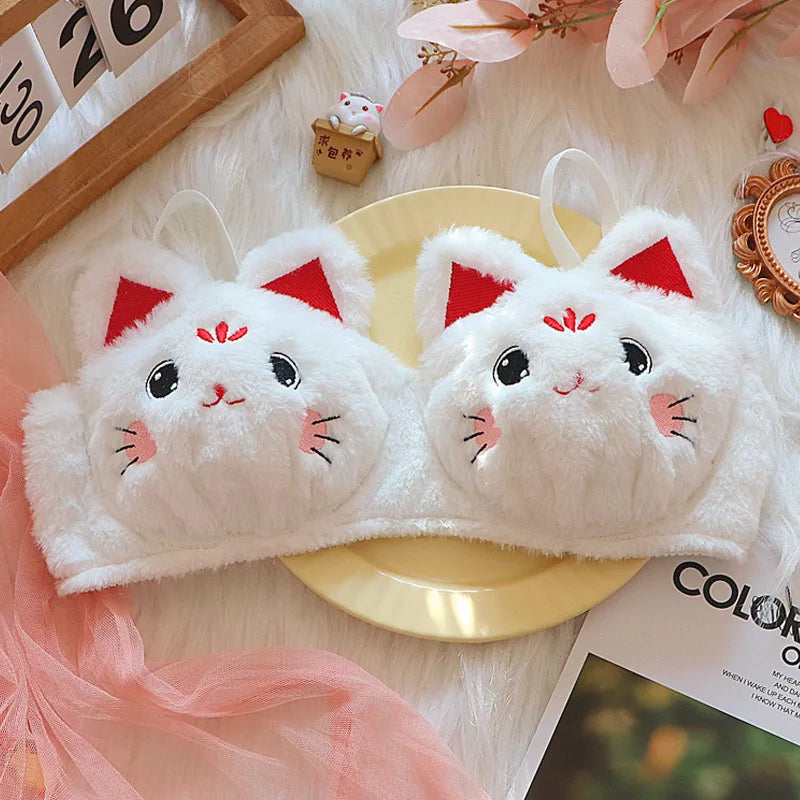 Winter Japanese lingerie, red cat furry, plush bra, furry, warm and sexy women's lingerie