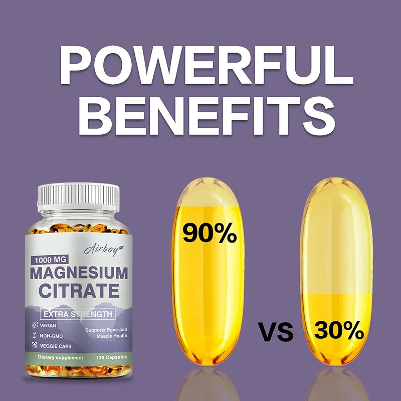 Magnesium Citrate - Supplement for Stress, Relaxation, Bone, Sleep, Heart Health, Nerve, Muscle & Metabolism