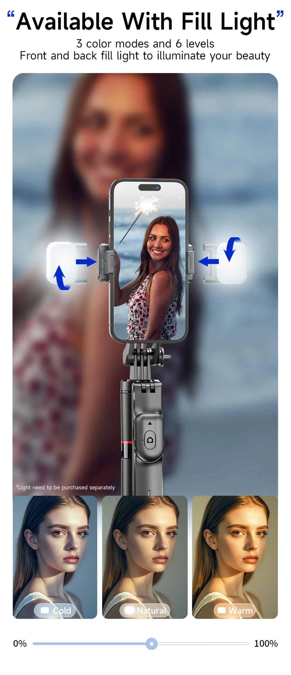 MEUYAG Selfie Stick Tripod with 1708mm Long Monopod Fill Light, Bluetooth Remote, 360° Rotation, 1/4 Interface, for mobile phone