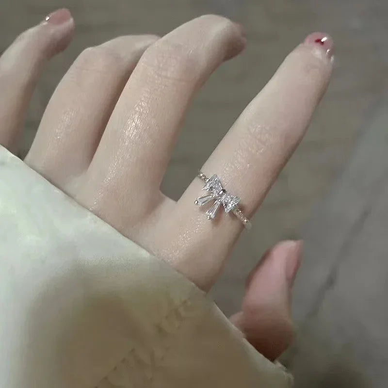 Elegant Bowknot Y2K Rings For Women Fashion Zircon Flower Rings Adjustable Exquisite Rings Design Wedding Party Jewelry Gifts