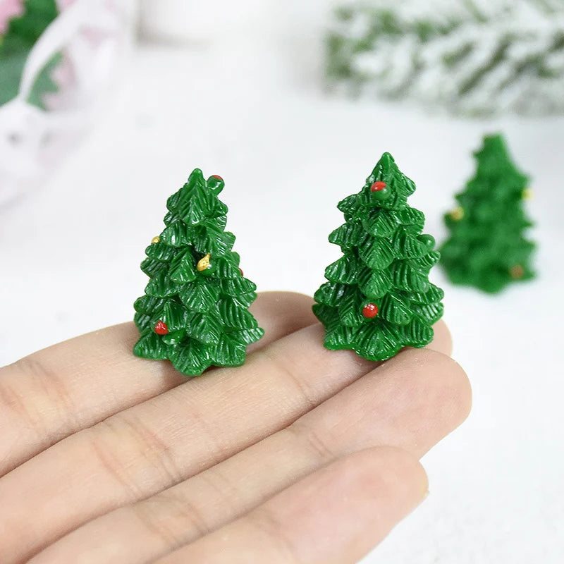 5/10pcs Mini Christmas Tree Couple Figurine Resin Xmas Trees Ornament Miniature Landscape Decor Christmas Decoration For Home