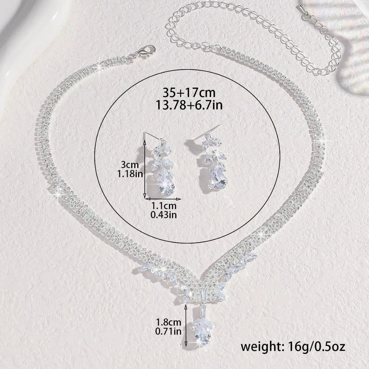 Ladies' Fashionable Silver-Plated And Diamond-Encrusted Metal Necklace, Earrings Set, Bride'S Wedding Attire And Accessories
