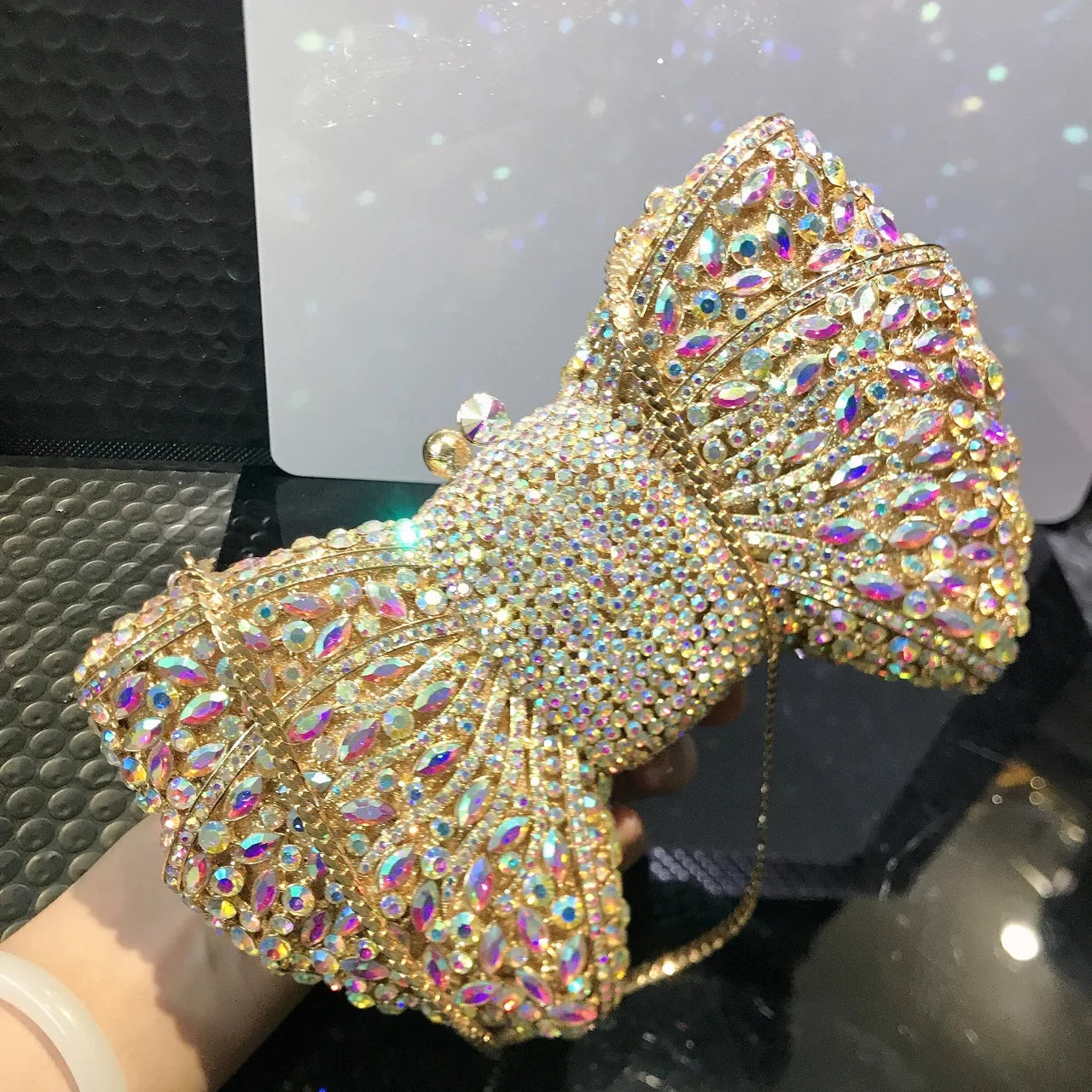 XIYUAN 15 Color Fashion Hollow Bow Woman Evening Bag Wedding Bride Diamond Stone Purse Crystal Banquet Gala Party Dinner Handbag