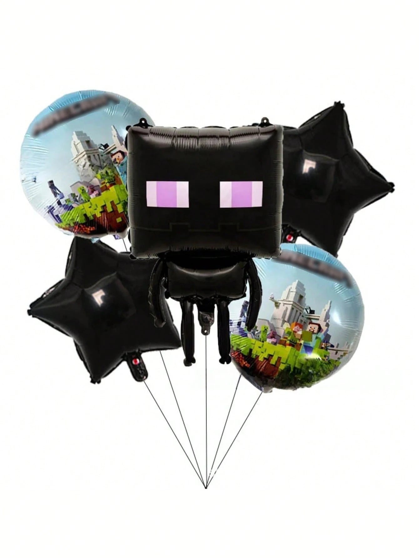 5pcs My World Pixel Video Themed Party Decorations Set，Hanging Banners 、Balloons,Suitable For Birthday、Halloween、Christmas Party