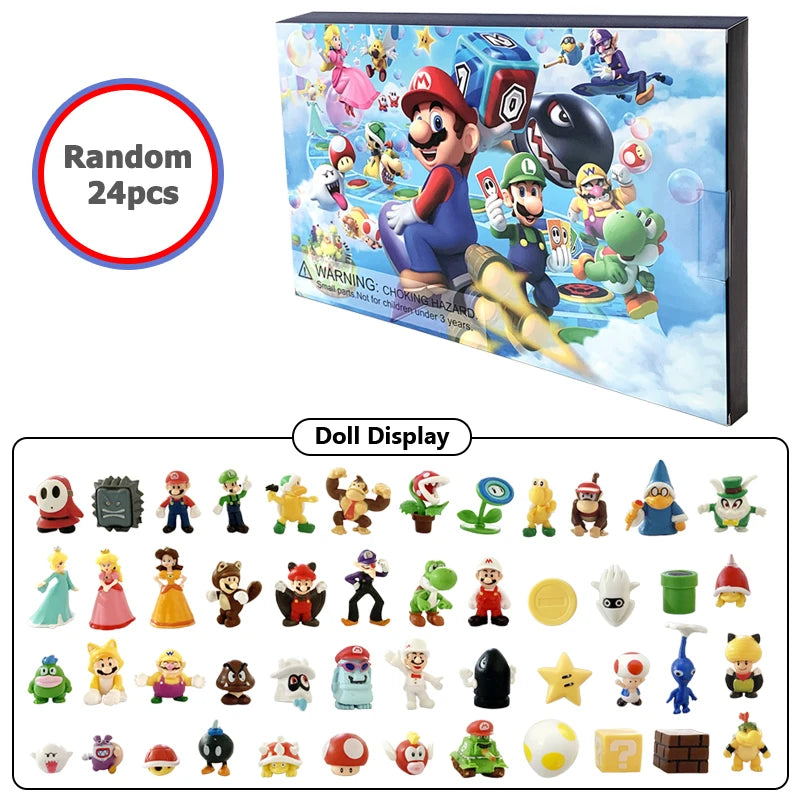 24pcs/Set Super Mario Advent Calendar Anime Action Figure PVC Model Dolls Christmas Calendar Toys For Children