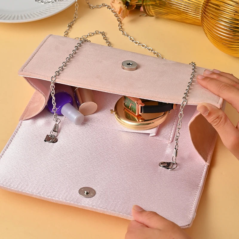 Women's handbag wedding party evening dress bag birthday gift bag picnic trip velvet bag metal chain shoulder bag cross-body bag