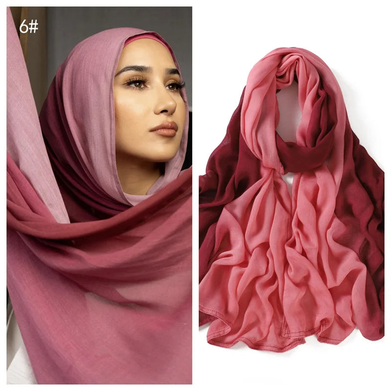 90*185cm Big Size Women Gradient Color Cotton Rayon Hijab Scarf Lady High Quality Wraps Shawls Muslim Headband Islamic Scarves