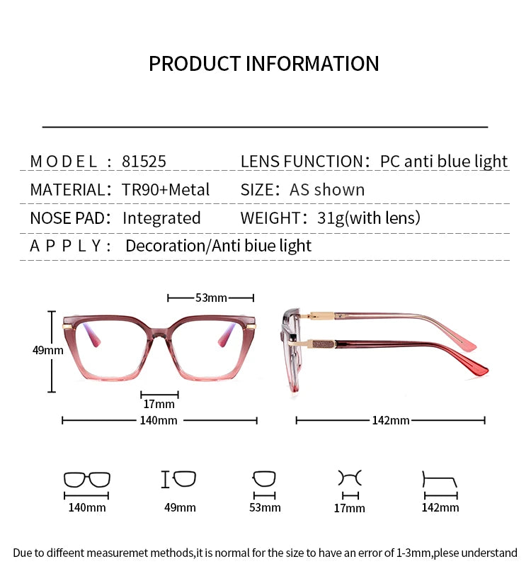 JMISUS Lightweight TR90 Butterfly Prescription Progressive Glasses Women Anti Blue Light Photochromic Square Optical Eyeglass