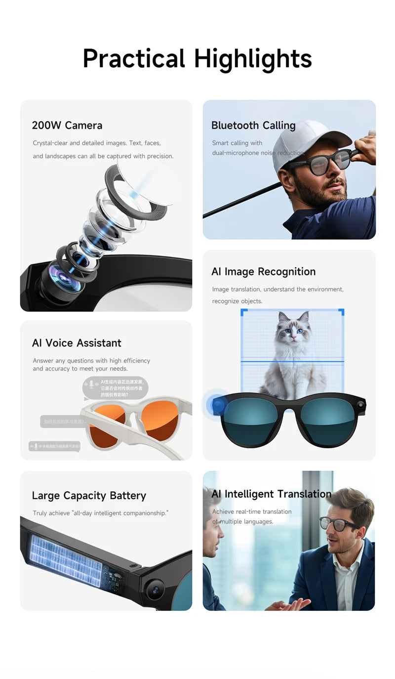 Xiaomi AI Smart Glasses 6K HD Camera Multifunctional Bluetooth Calling Voice Assistant Music Player Translation Glasses 2025 New