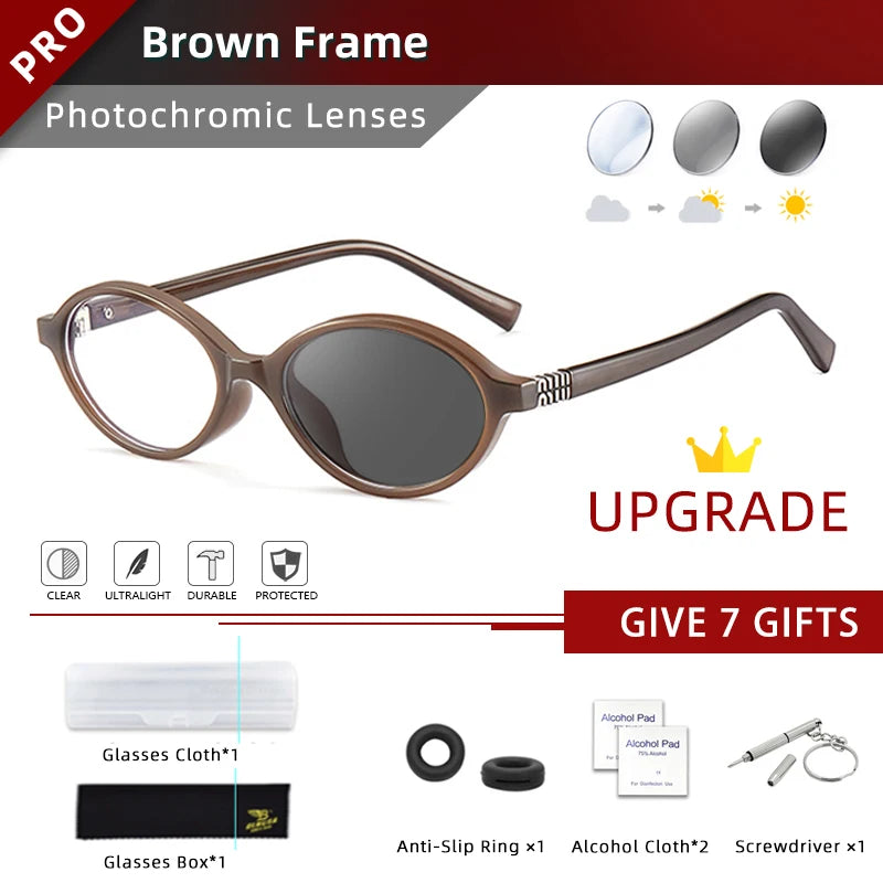 BLMUSA Retro Anti Blue Ray Photochromic Myopia Glasses Women Oval Small Frames Prescription Glasses Pop Classic Reading Glasses