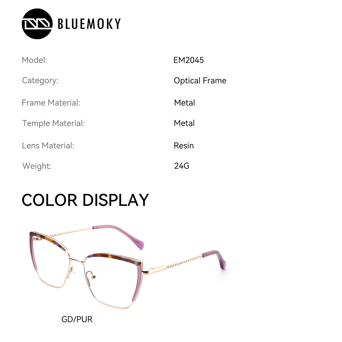 BLUEMOKY  Women's new metal butterfly prescription glasses, myopia progressive color changing lenses, anti blue light multifocal