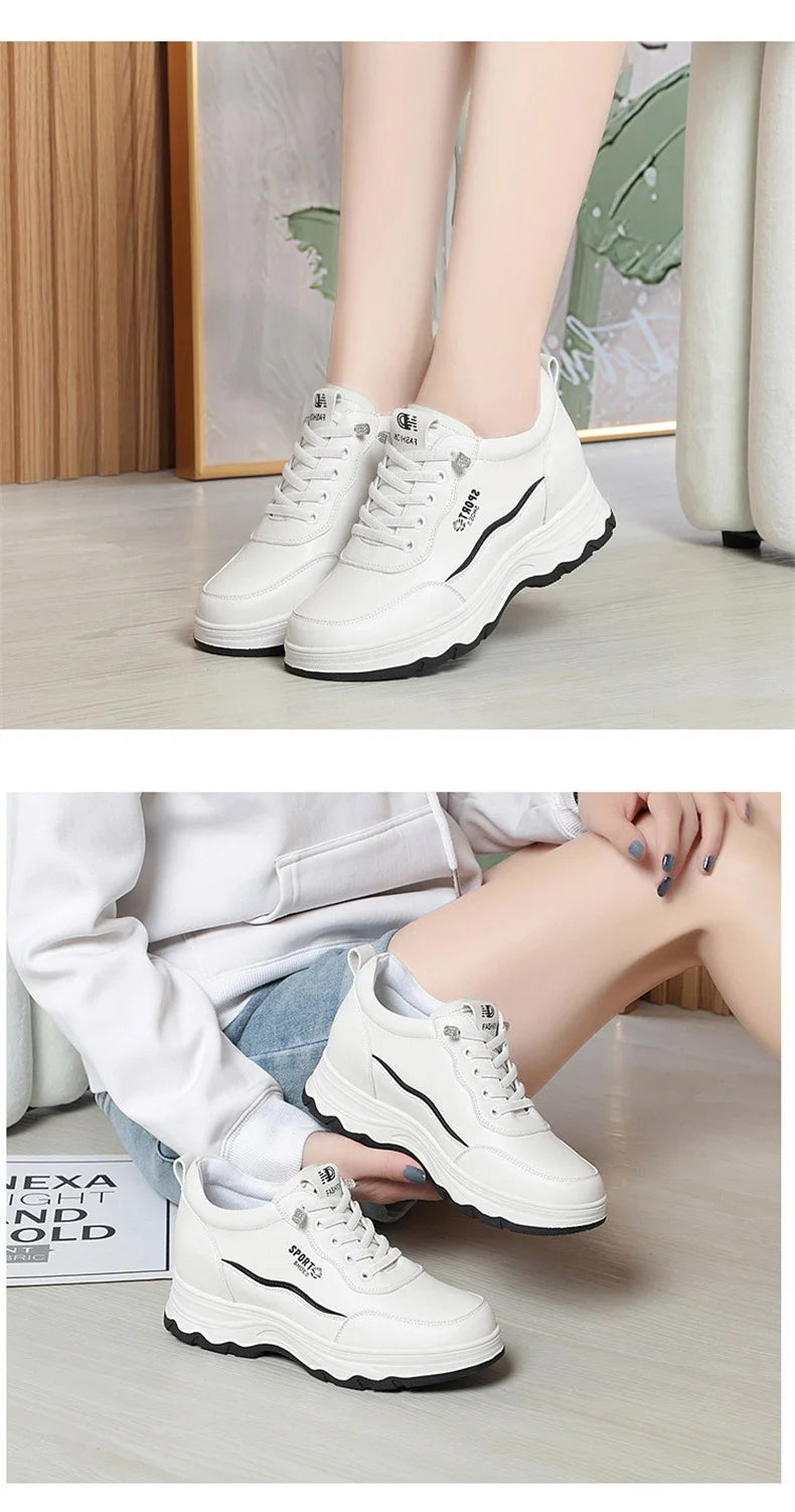 Women Water Proof Solid Comfort Sneakers Breathable Sports Shoes Outdoor Walking Flats Spring Casual Soft Leather Shoes 2024
