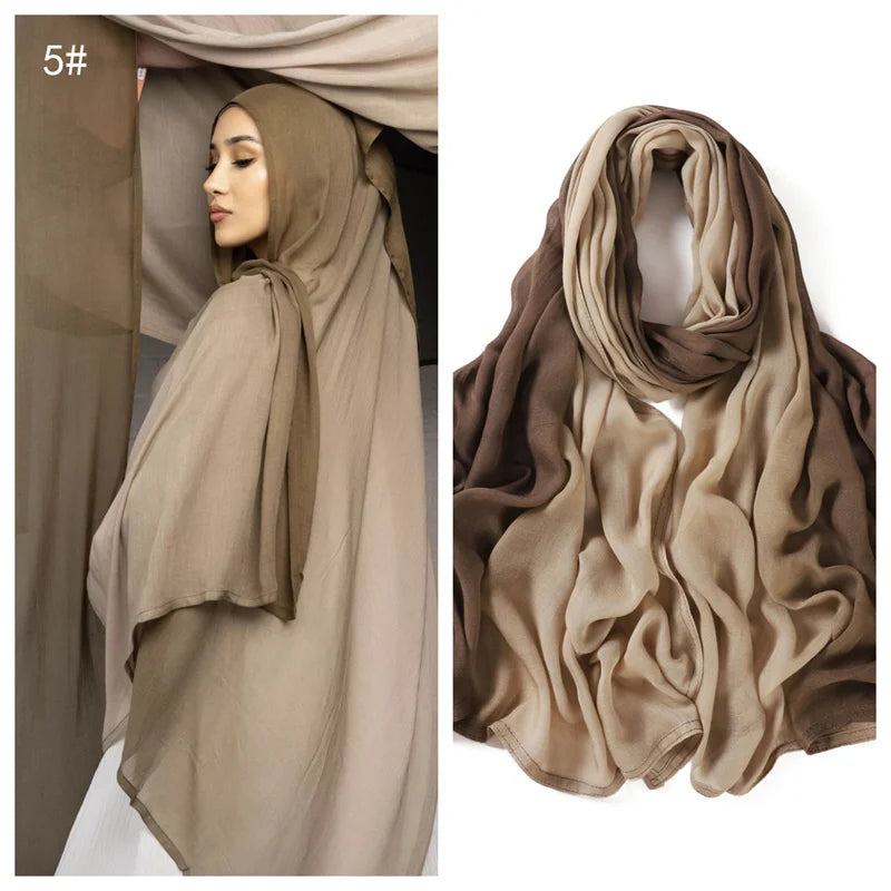 90*185cm Big Size Women Gradient Color Cotton Rayon Hijab Scarf Lady High Quality Wraps Shawls Muslim Headband Islamic Scarves
