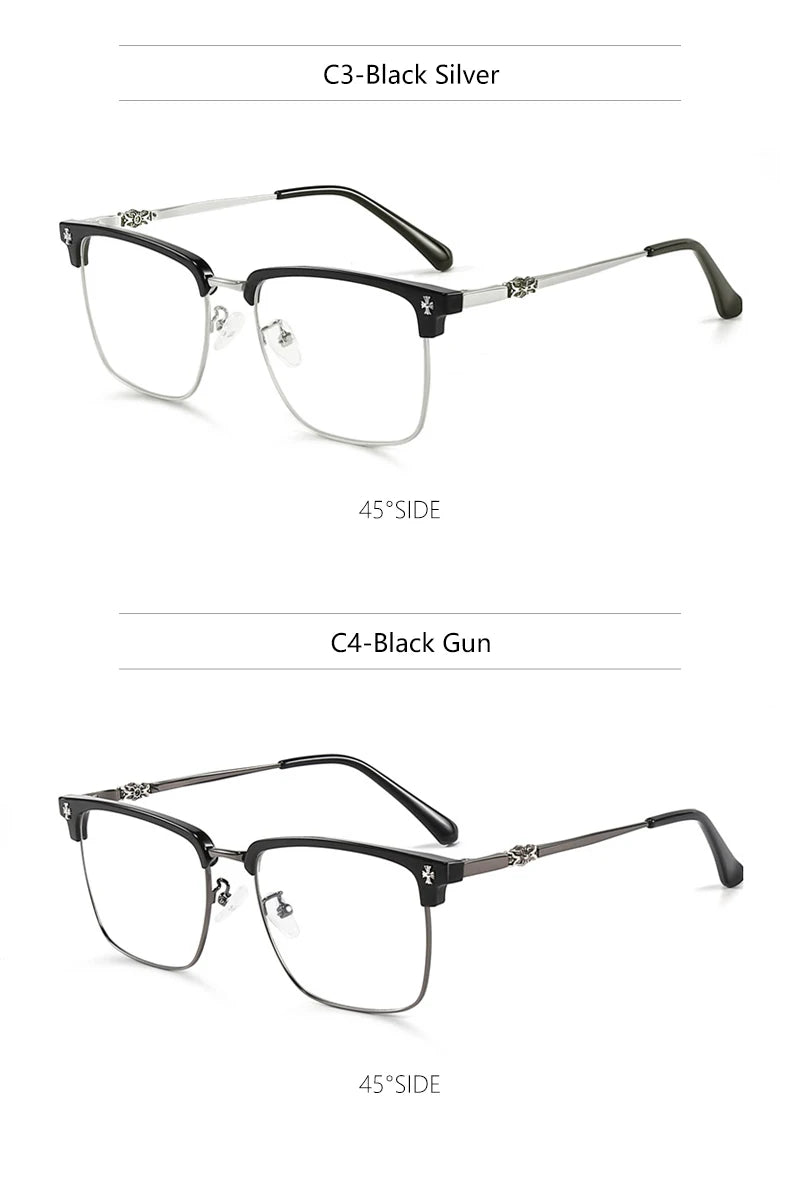 BLMUSA Men Classic Chrome Style Hearts Reading Glasses Anti Blue Light Myopia Glasses Photochromic Prescription Optical Eyewear