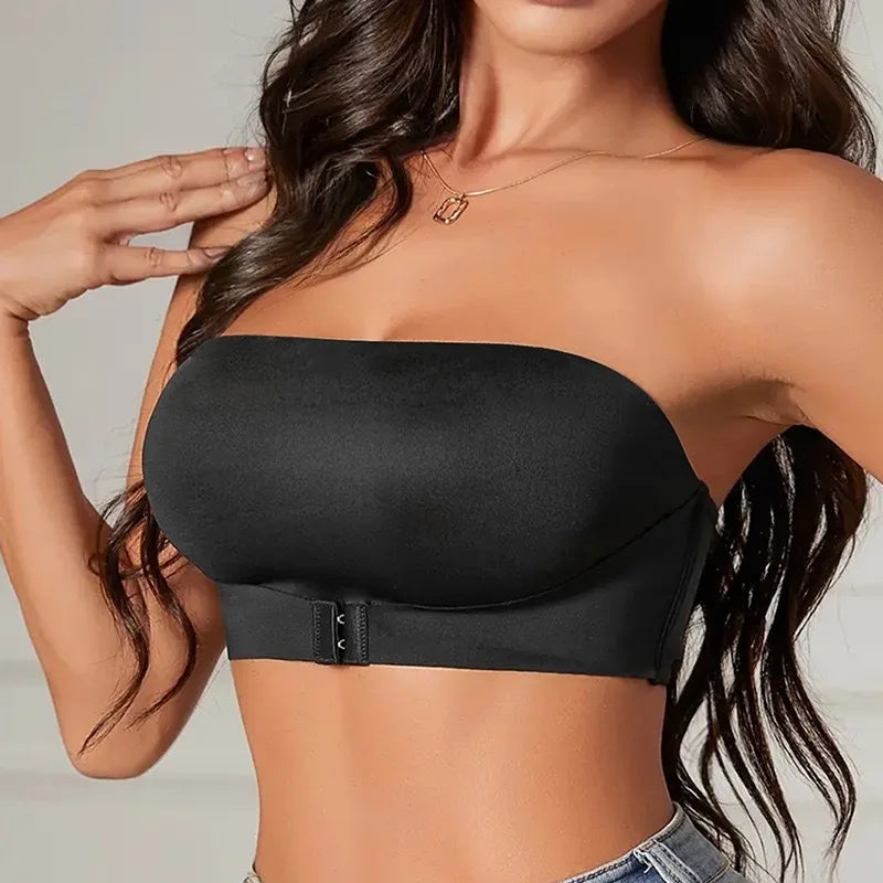 Women's Strapless Bra Sexy Seamless No Padding Front Button Bra Comfortable Smooth Women's Half Cup Silicone Non-slip Underwear