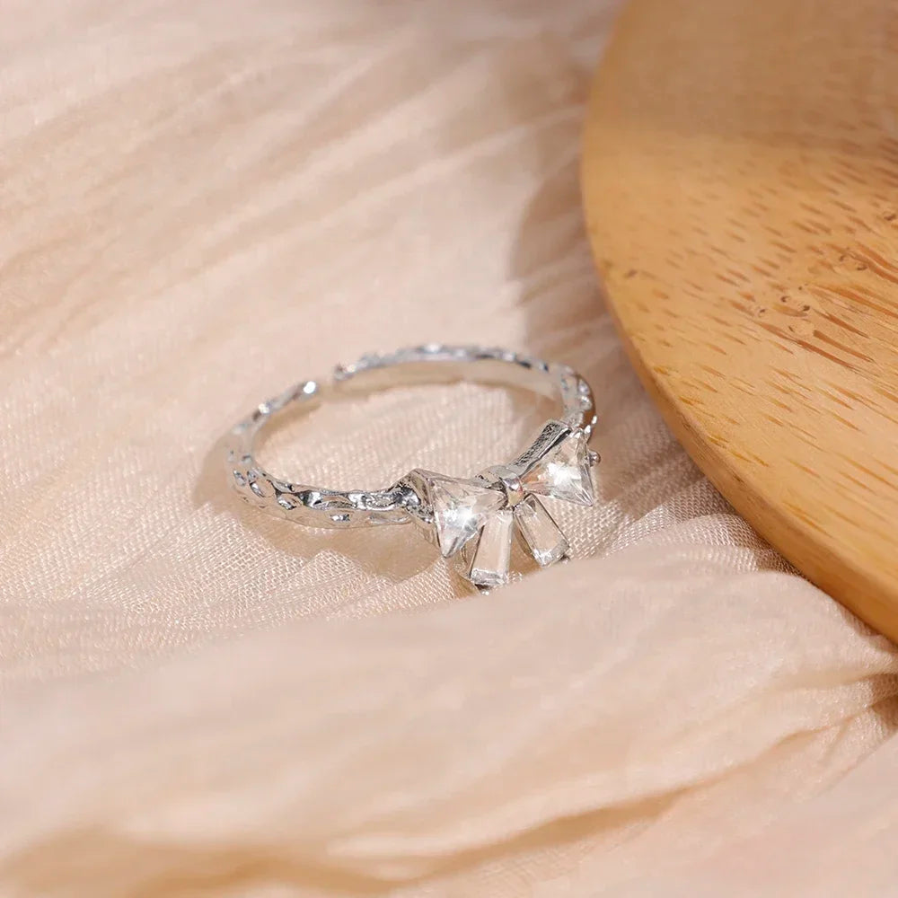 Elegant Bowknot Y2K Rings For Women Fashion Zircon Flower Rings Adjustable Exquisite Rings Design Wedding Party Jewelry Gifts