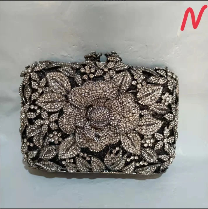 2025 New Arrival Flower Crystal Wedding Bridal Clutch Purse Luxury Designer Women's Dinner Party Cocktail Handbags Diamond Bags