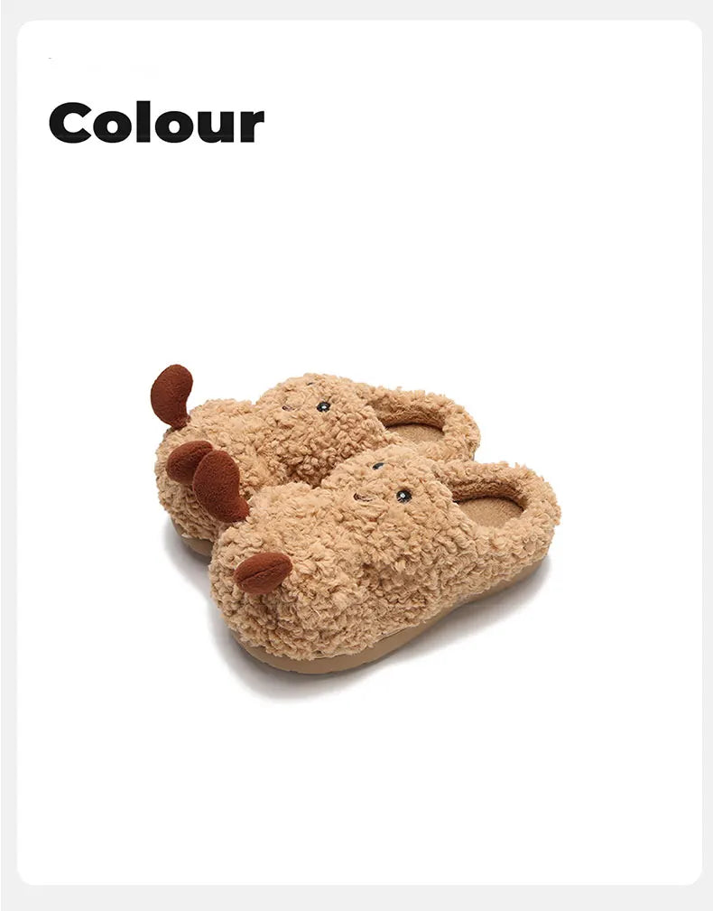 Creative and Fun Peanut-Shaped Home Warm Cotton Slippers for Women, Ins-Style Plush Non-Slip Winter Indoor Ladies' Slippers