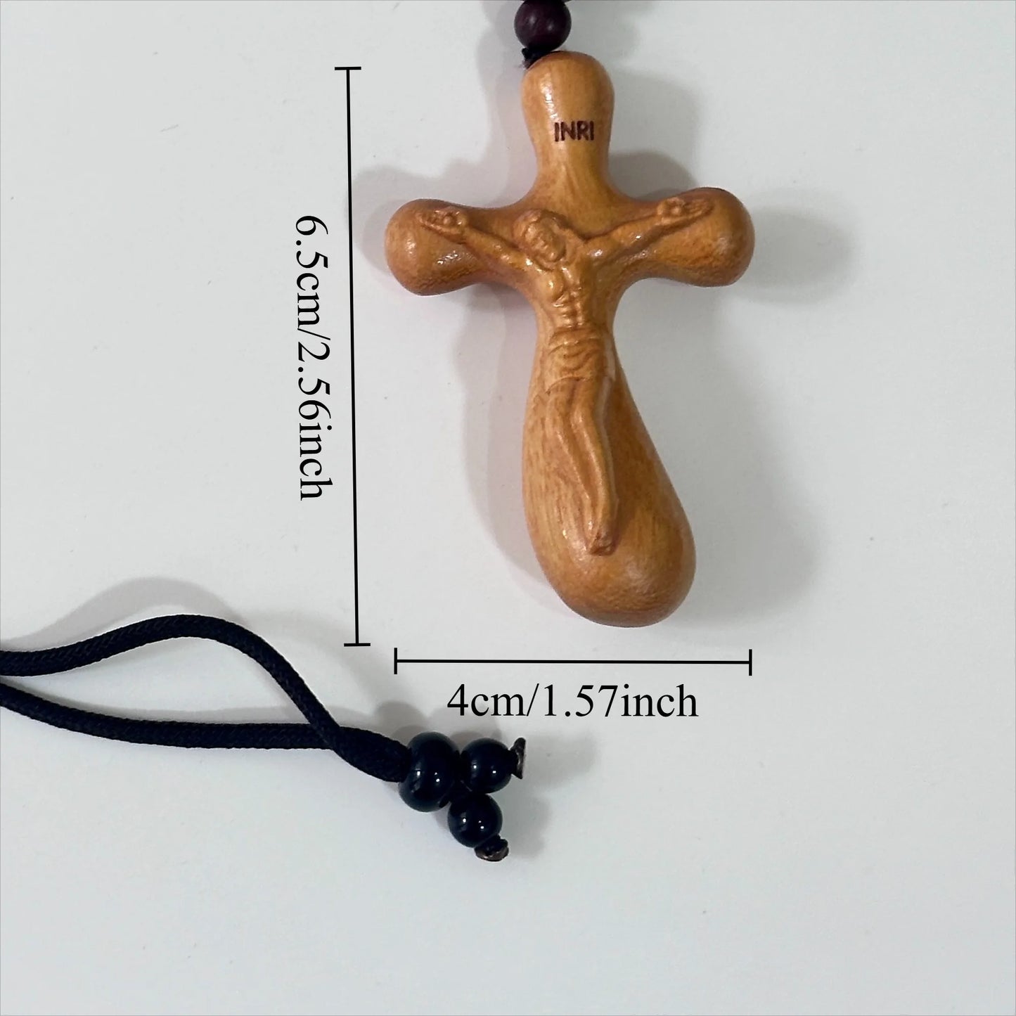 High-End Wooden Car Pendant, Creative Water Drop Shaped Cross Design, Handcrafted Real Wood Ornament for Vehicles & Home Decor