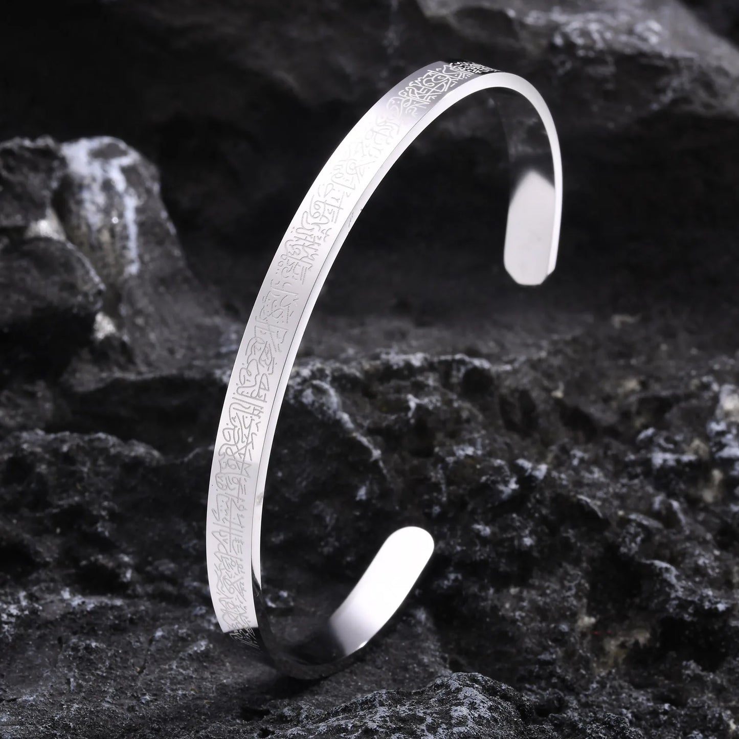 Vnox Ayatul Kursi Sutra Men Cuff Bracelet Stainless Steel Personality Islamic Muslim Calligraphy Arabic God Messenger Jewelry