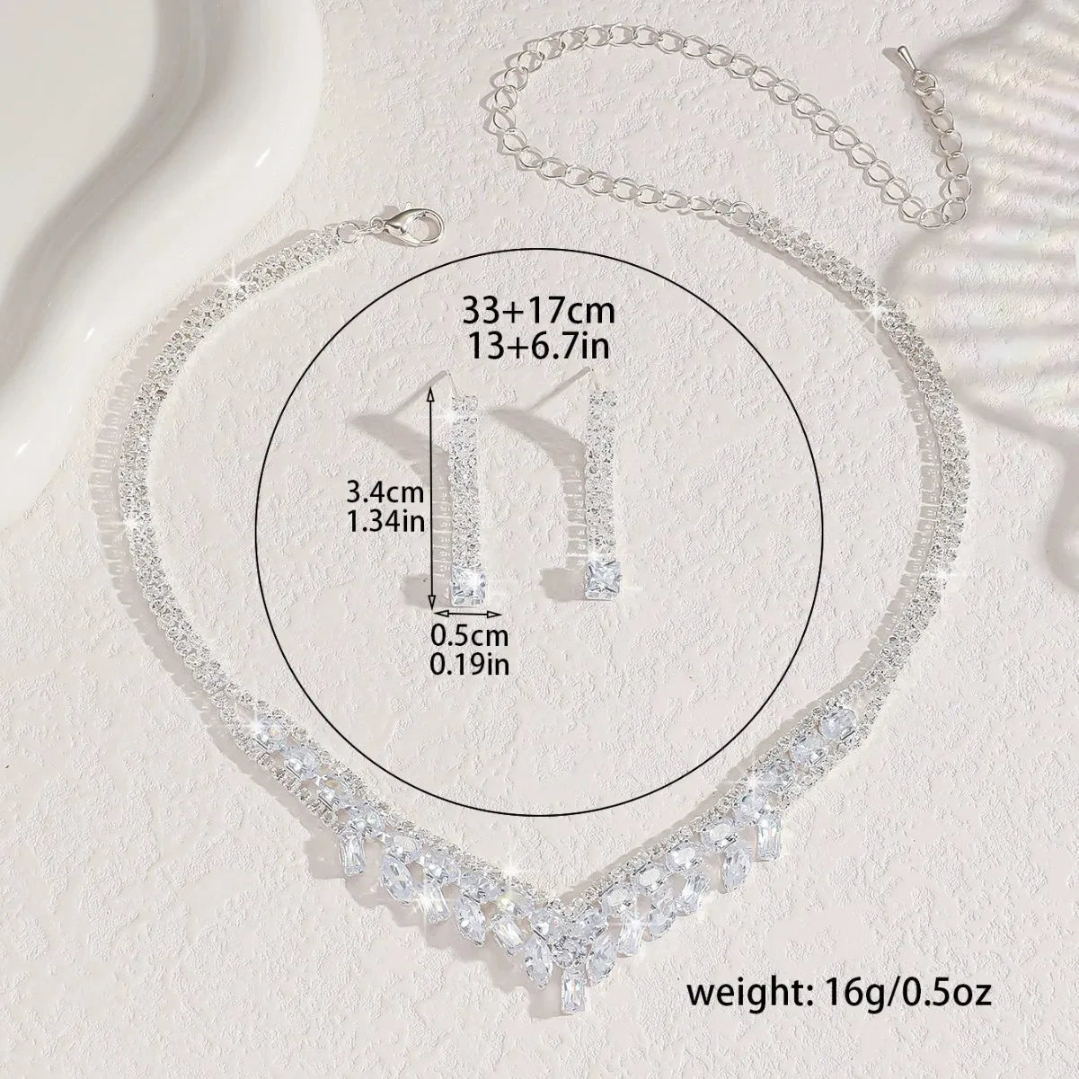 Ladies' Fashionable Silver-Plated And Diamond-Encrusted Metal Necklace, Earrings Set, Bride'S Wedding Attire And Accessories