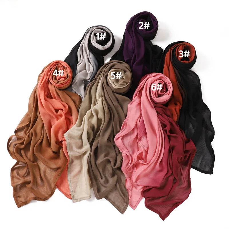 90*185cm Big Size Women Gradient Color Cotton Rayon Hijab Scarf Lady High Quality Wraps Shawls Muslim Headband Islamic Scarves