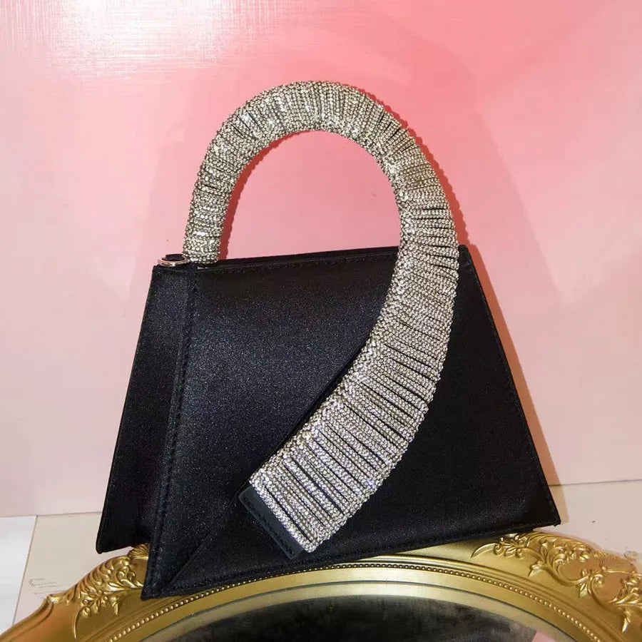 Luxury Satin Square Bag Wedding Party Clutch Purse Glitter Shiny Diamonds Handle Evening Bag Crossbody Bag Women Fashion Handbag