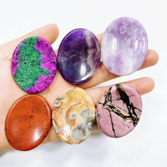 Natural Stone Thumb Worry Stone Crystal Quartz Oval Pocket Massage Palm Reiki Healing Therapy Meditation Spiritual Flake Gift