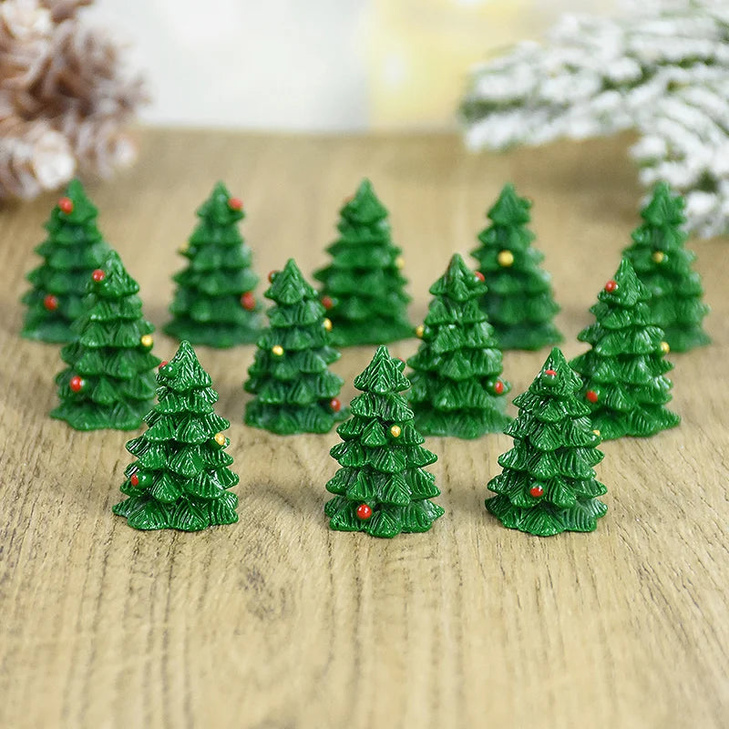 5/10pcs Mini Christmas Tree Couple Figurine Resin Xmas Trees Ornament Miniature Landscape Decor Christmas Decoration For Home