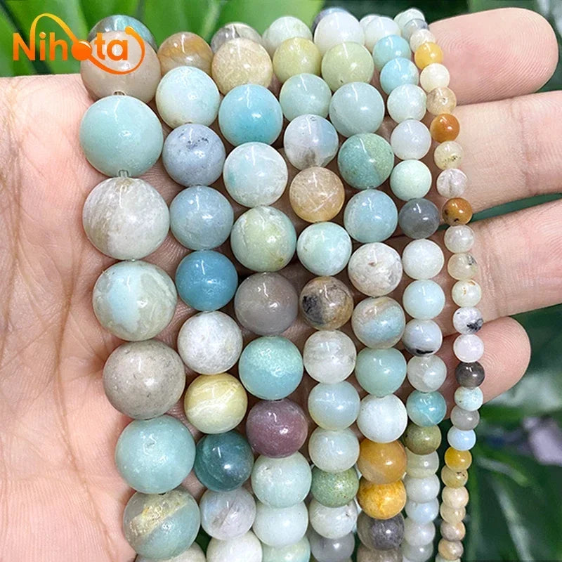 Natural Stone Beads Jaspers Amazonite Turquoises Agates Round Beads for Jewelry Making Diy Bracelet Earrings 4/6/8/10/12mm