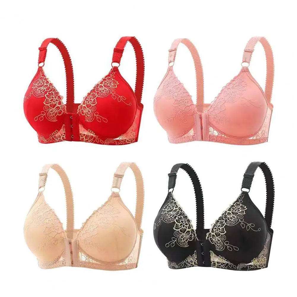 Front Closure Posture Corrector Bras Women Lace Jacquard Trim Seamless Bra Sexy Gathering Push Up Secondary Breast Shrinkage Bra