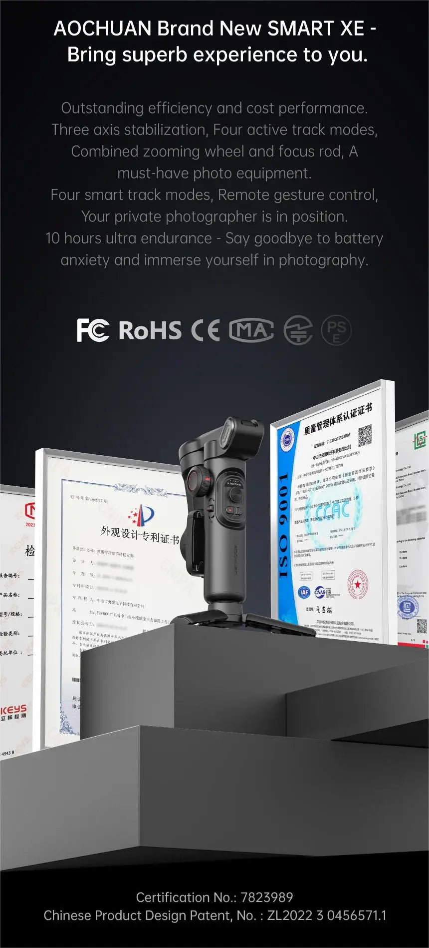 AOCHUAN 3-Axis Handheld Gimbal Stabilizer for Smartphone with Fill Light for iPhone Android Face Tracking Vlog Smart XE