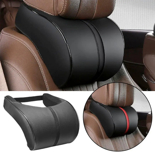 1Pcs Car Neck Pillow PU Leather Car Headrest Pillow Memory Foam Neck Pain Relief Car Seat Pillow Neck Support Auto Accessories