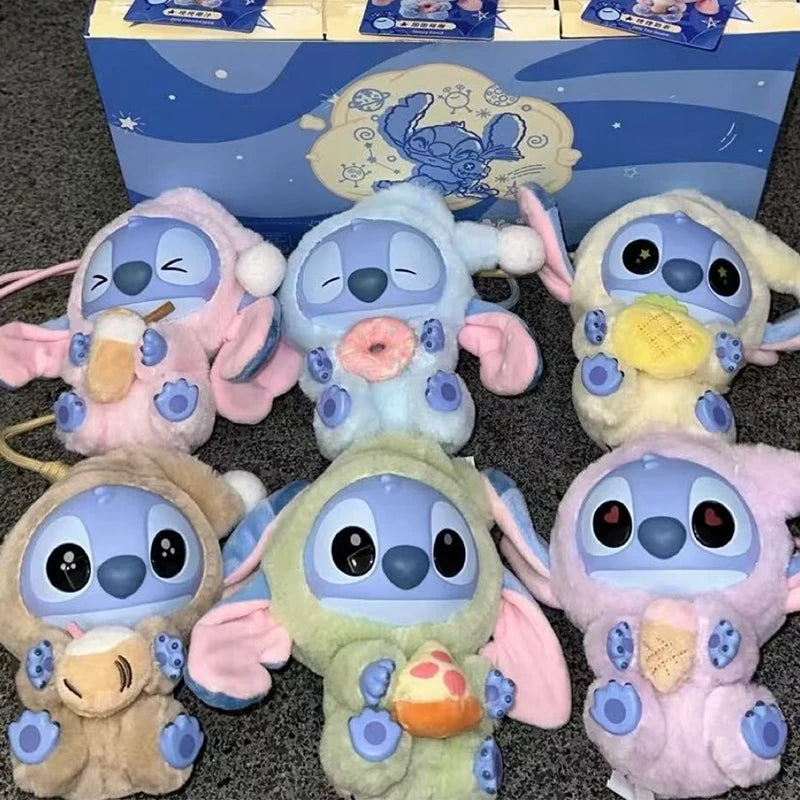 Disney New Stitch Eat Some Thing Before Sleep Series Vinyl Blind Box Bag Pendant Cute Plush Doll Mystery Box Toy Surprise Gifts