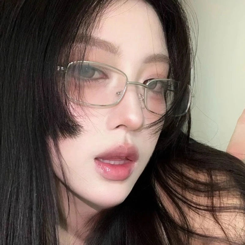 Y2K Harajuku Retro Small Square Frame Glasses for Women Metal Eyeglasses Clear Reading Spectacle Blue Light Blocking Eyewear