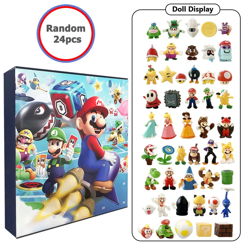 24pcs/Set Super Mario Advent Calendar Anime Action Figure PVC Model Dolls Christmas Calendar Toys For Children