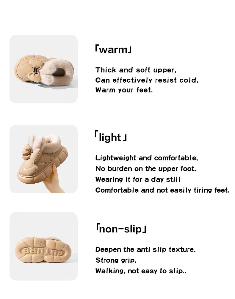 Thick soled bag with cotton slippers, women's winter new fashion bow with plush warm and waterproof snow boots for outdoor wear