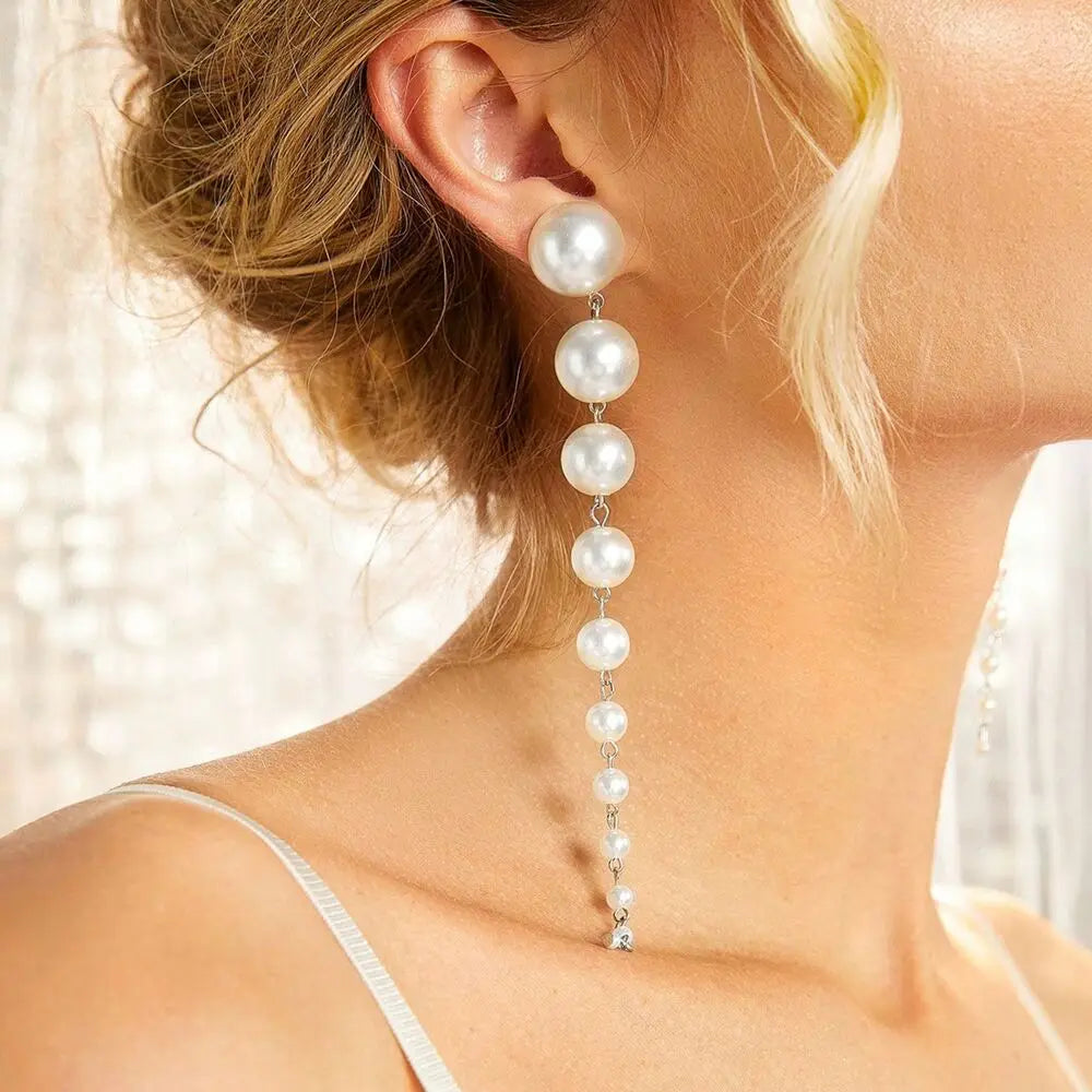 Long Dangling Earrings Women 2024 Trend Elegant Imitation Pearl Tassel Earrings Wedding Party Jewelry Accessories